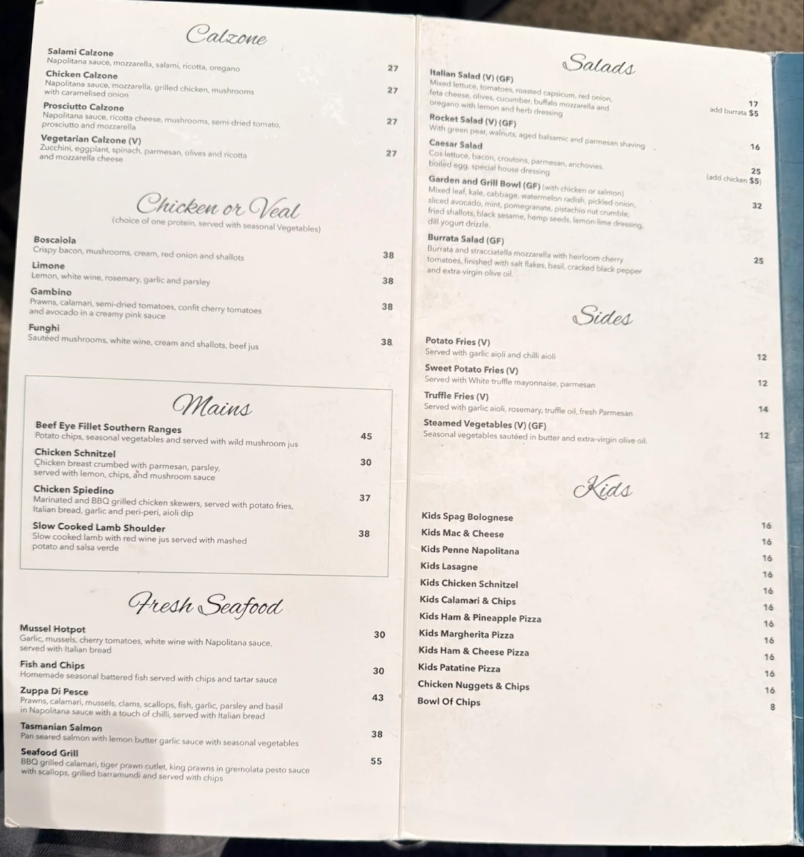 Menu, Murano Ristorante and Bar