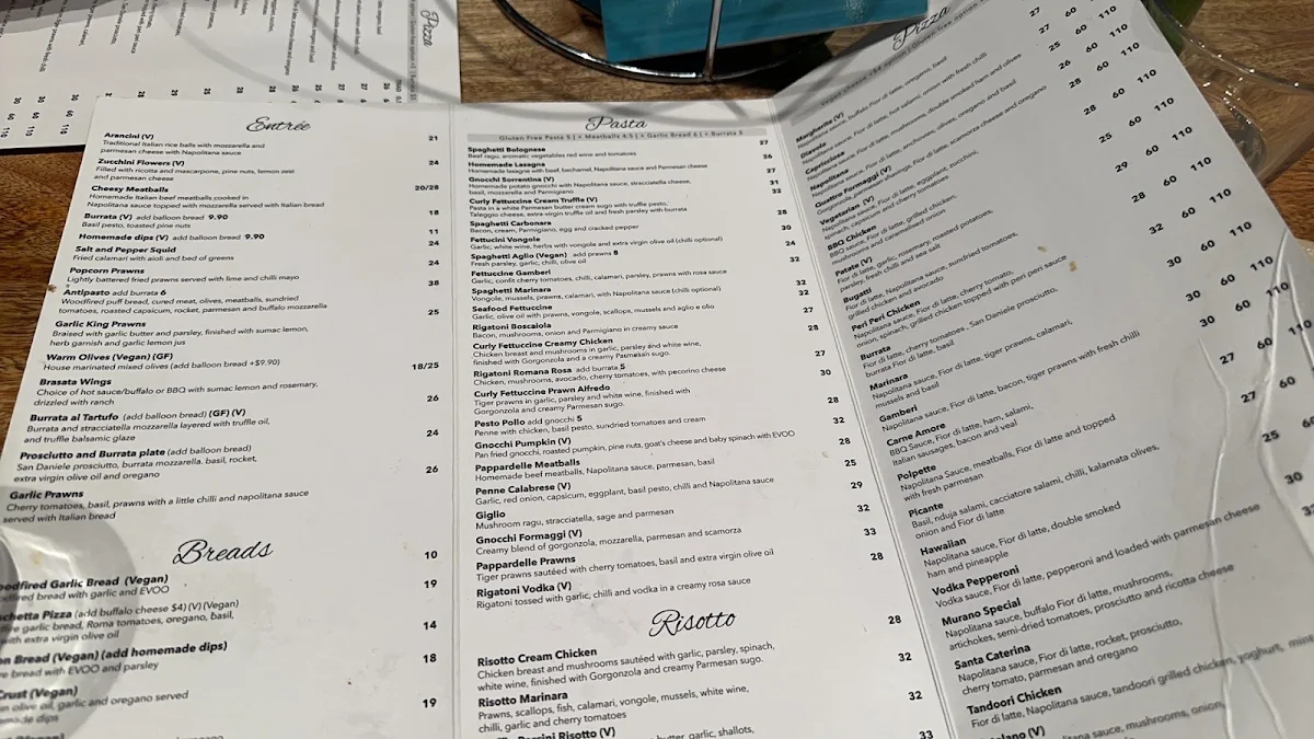 Menu, Murano Ristorante and Bar