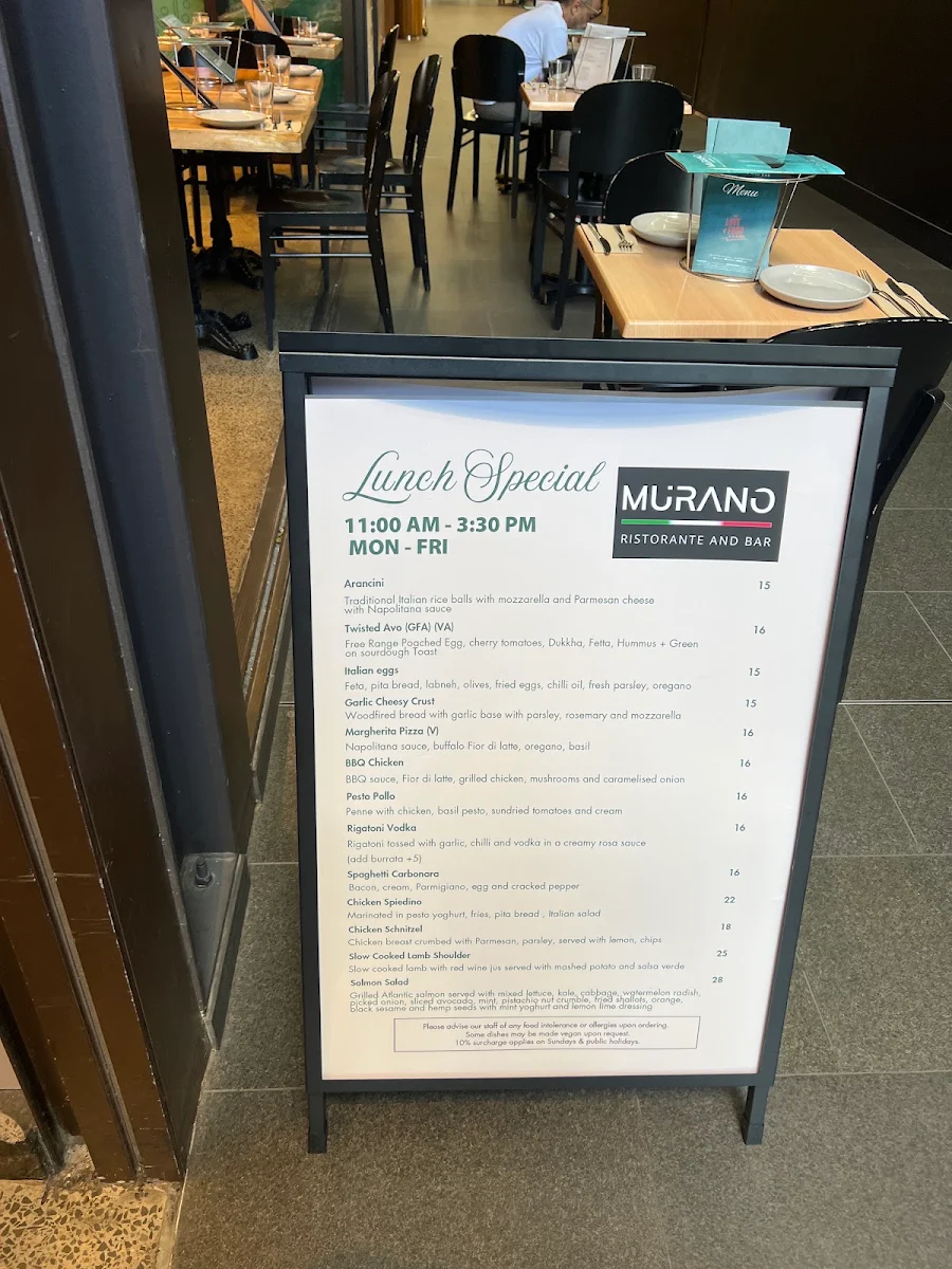 Menu, Murano Ristorante and Bar