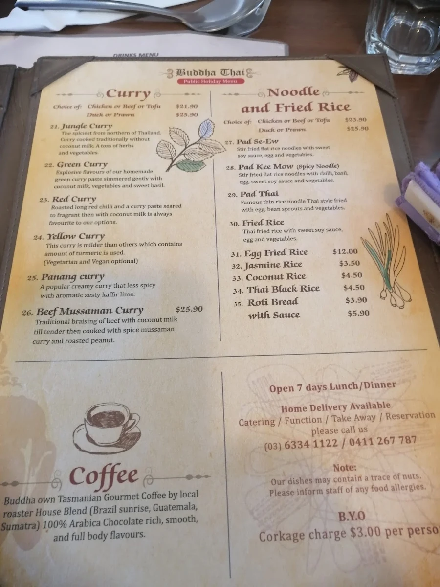 Menu, Buddha Thai