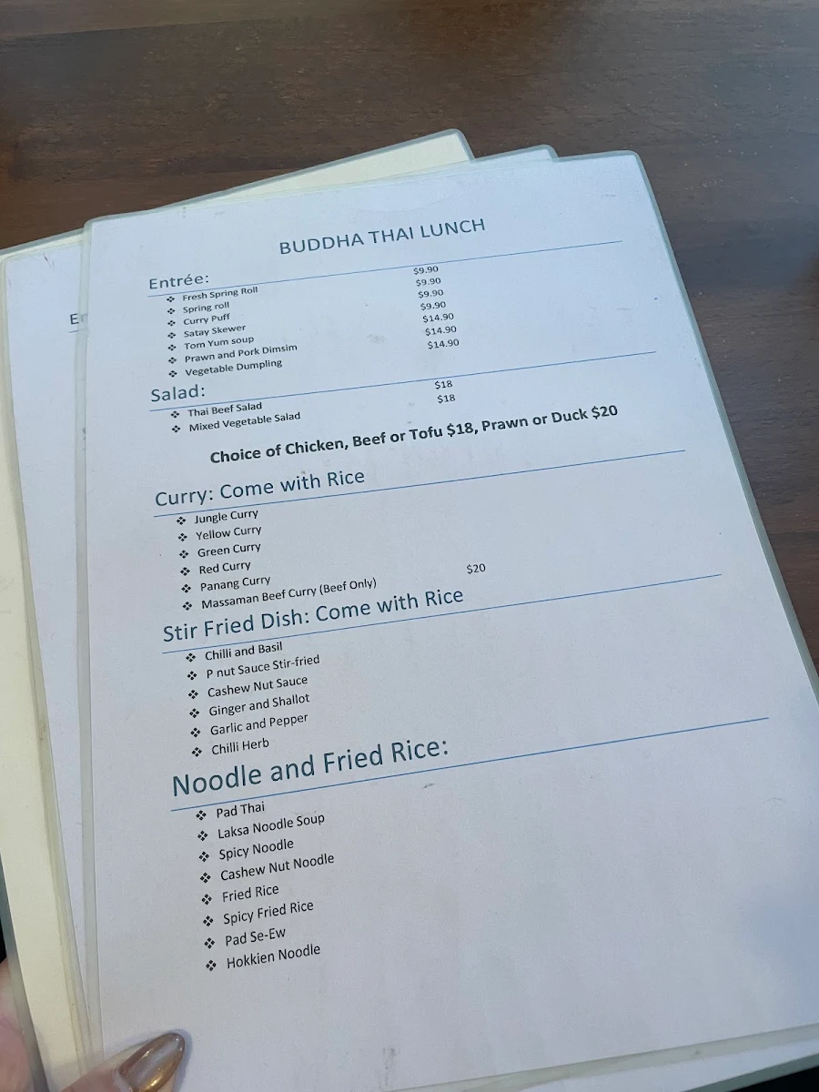 Menu, Buddha Thai