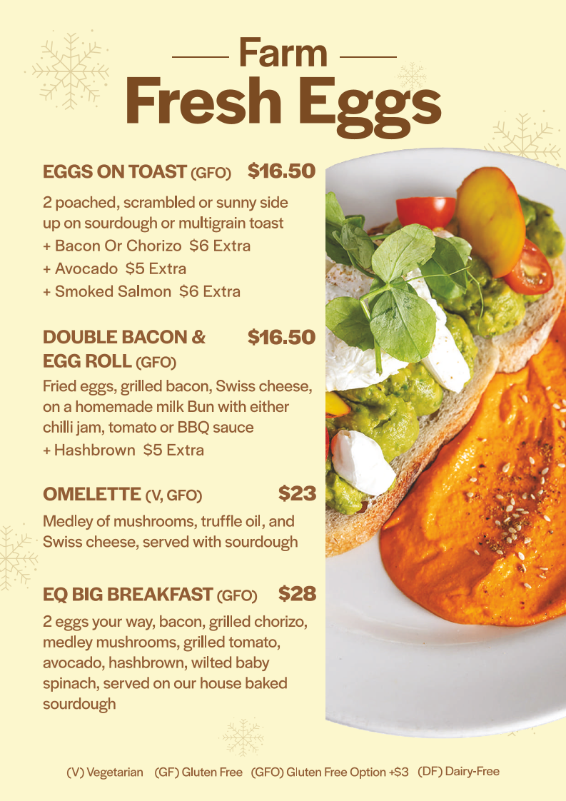 Menu, EQ Cafe & Restaurant | Gungahlin
