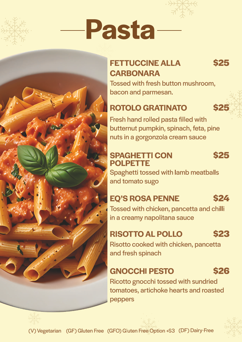 Menu, EQ Cafe & Restaurant | Gungahlin