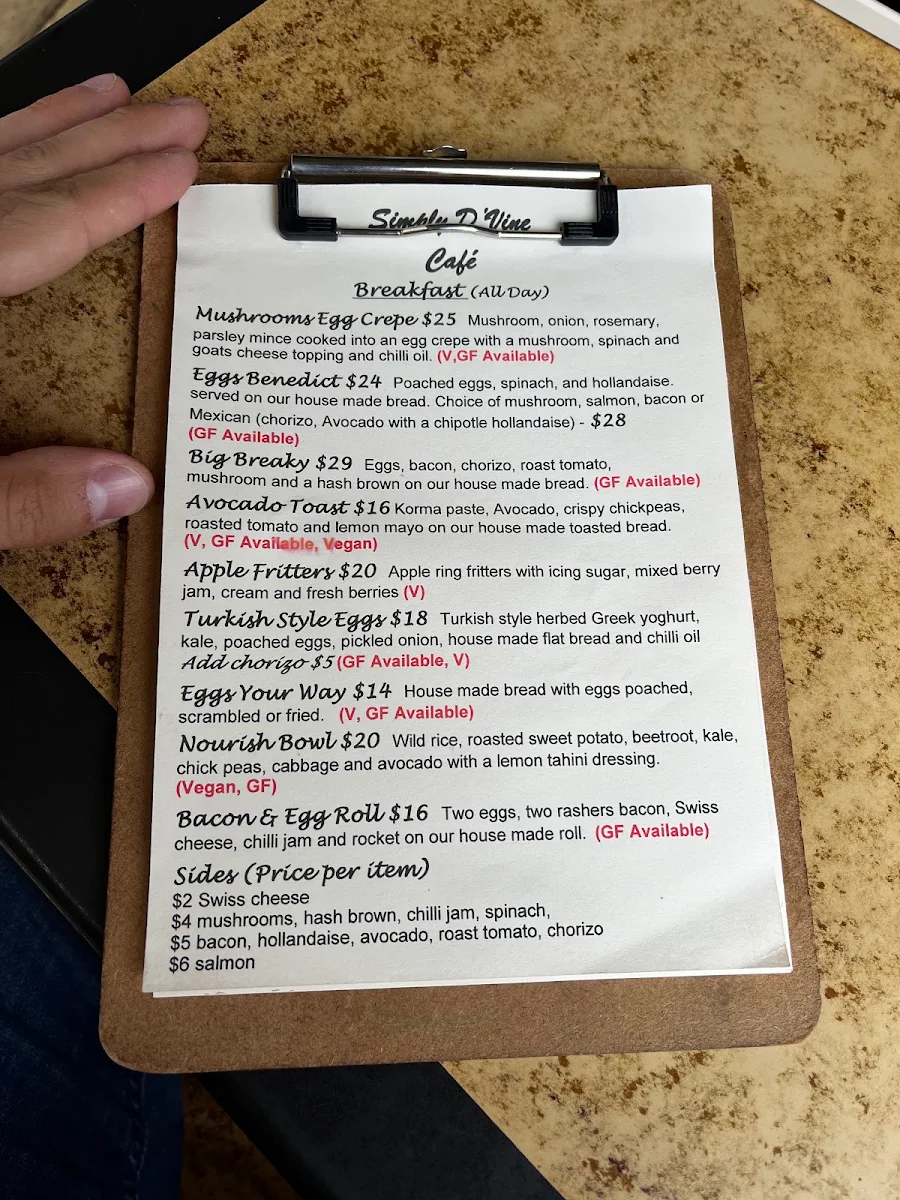 Menu, Simply D'Vine Cafe