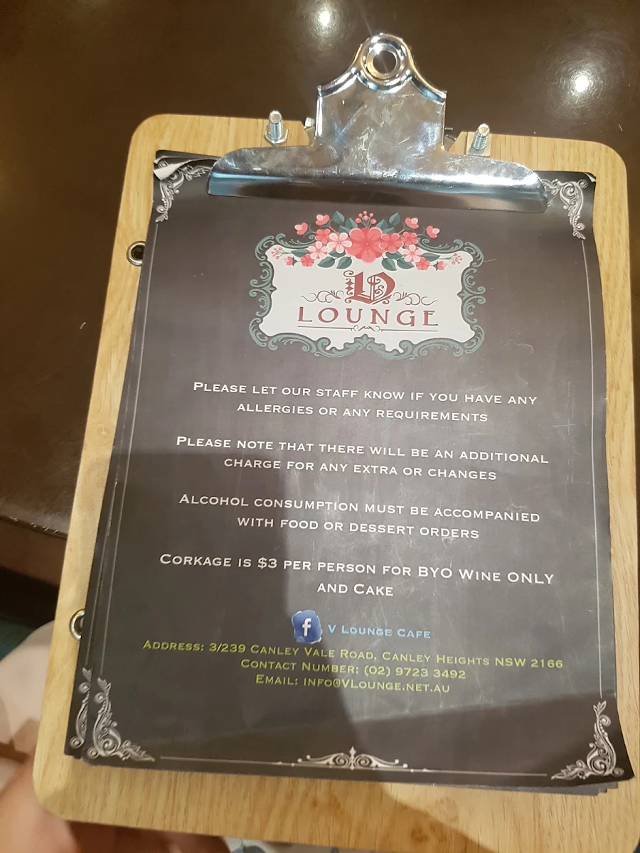 Menu, V Lounge