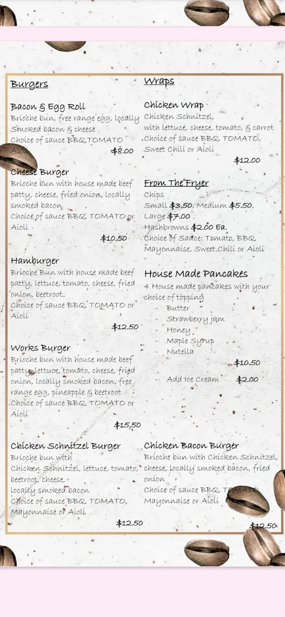 Menu, Hillside Cafe