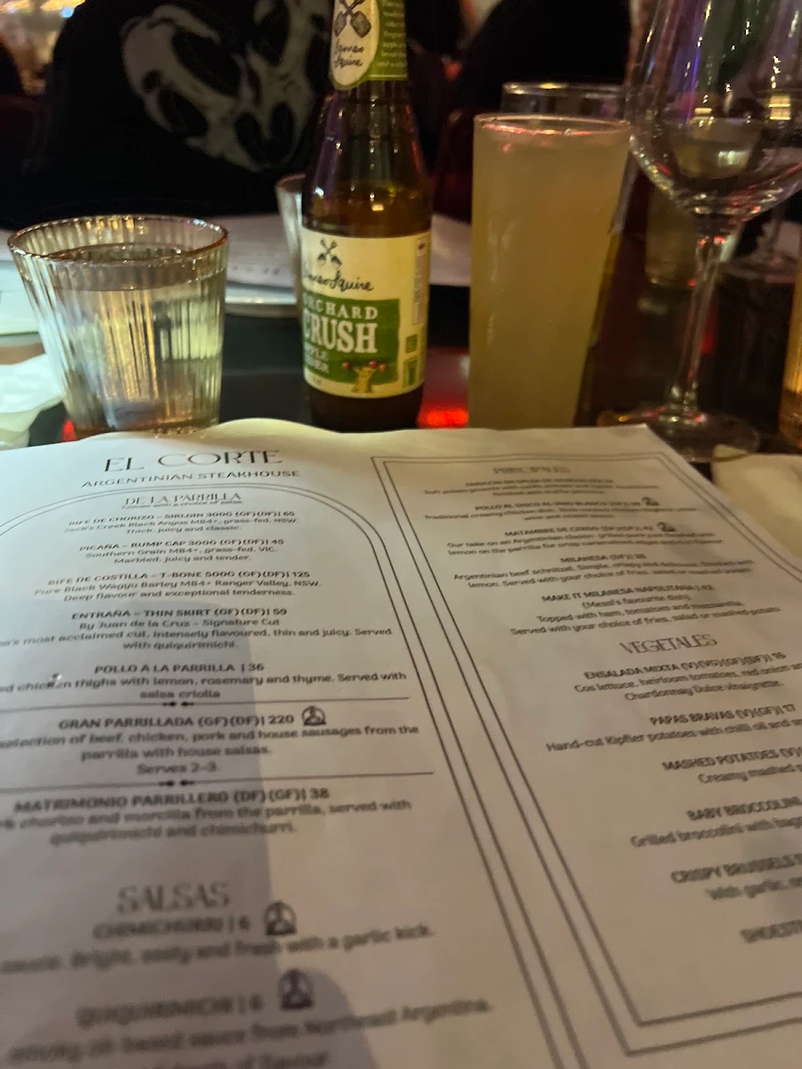 Menu, Planar Restaurant