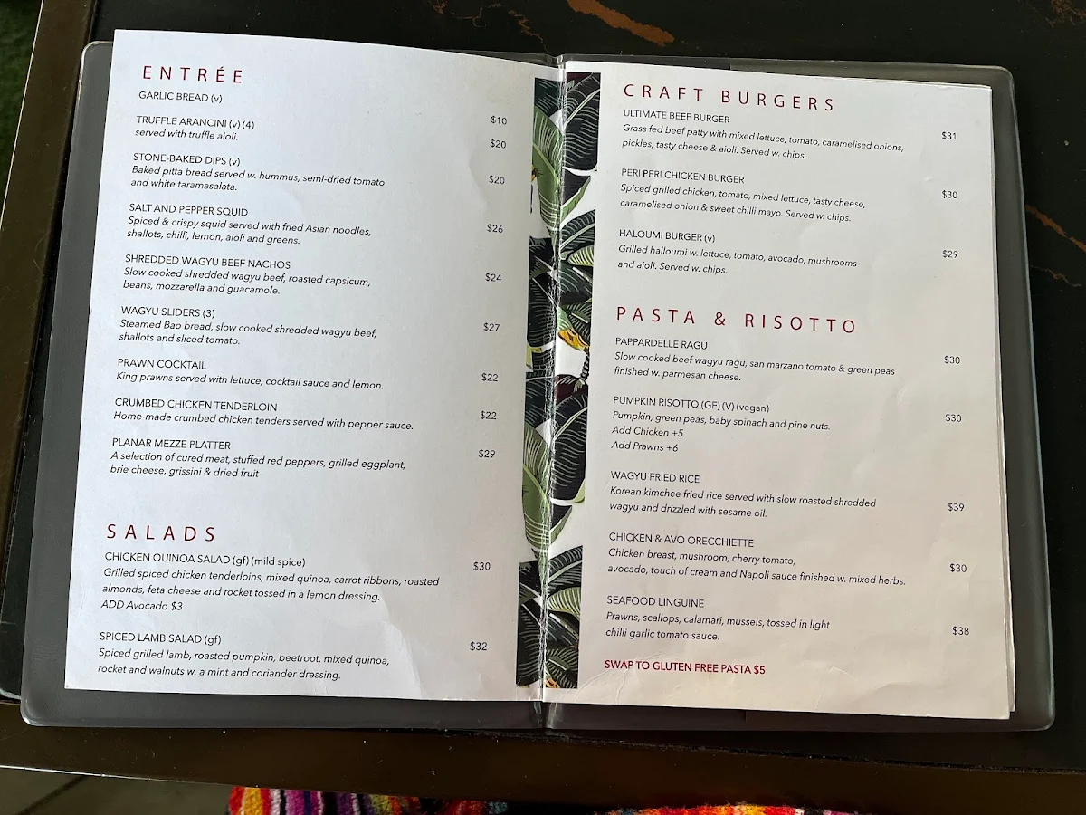 Menu, Planar Restaurant