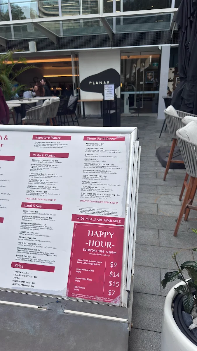 Menu, Planar Restaurant