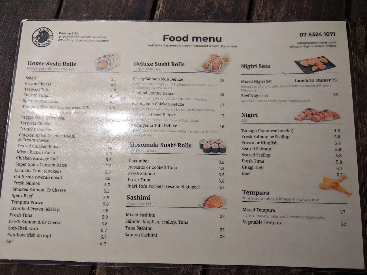 Menu, Sushi Yah-man
