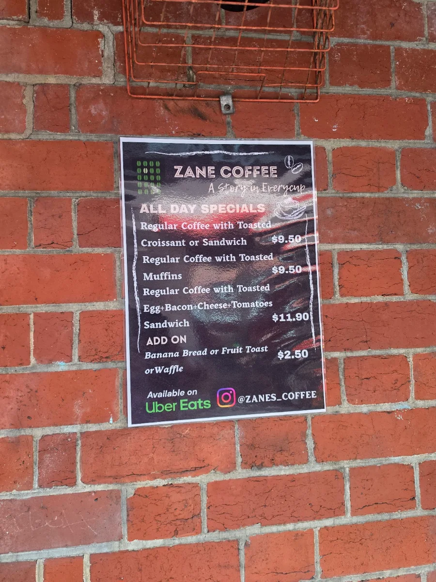 Menu, Zane Coffee The Little Tuckshop