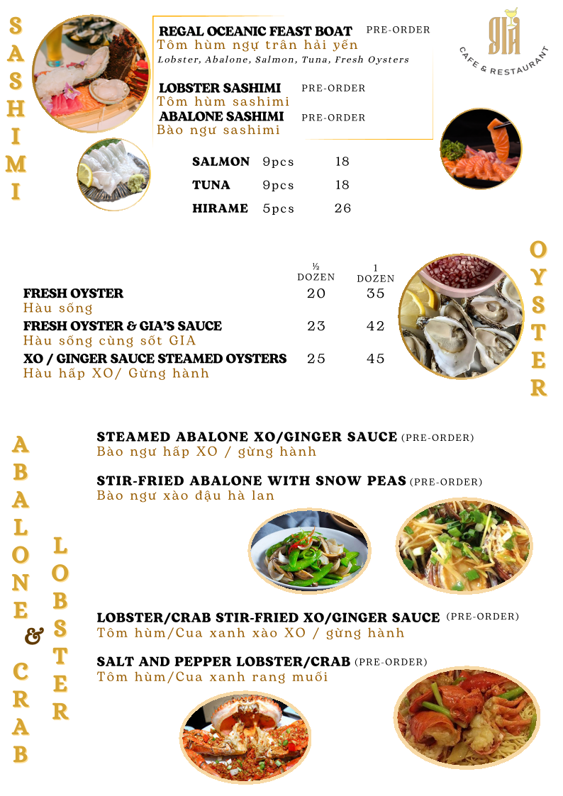 Menu, GIA Cafe & Restaurant