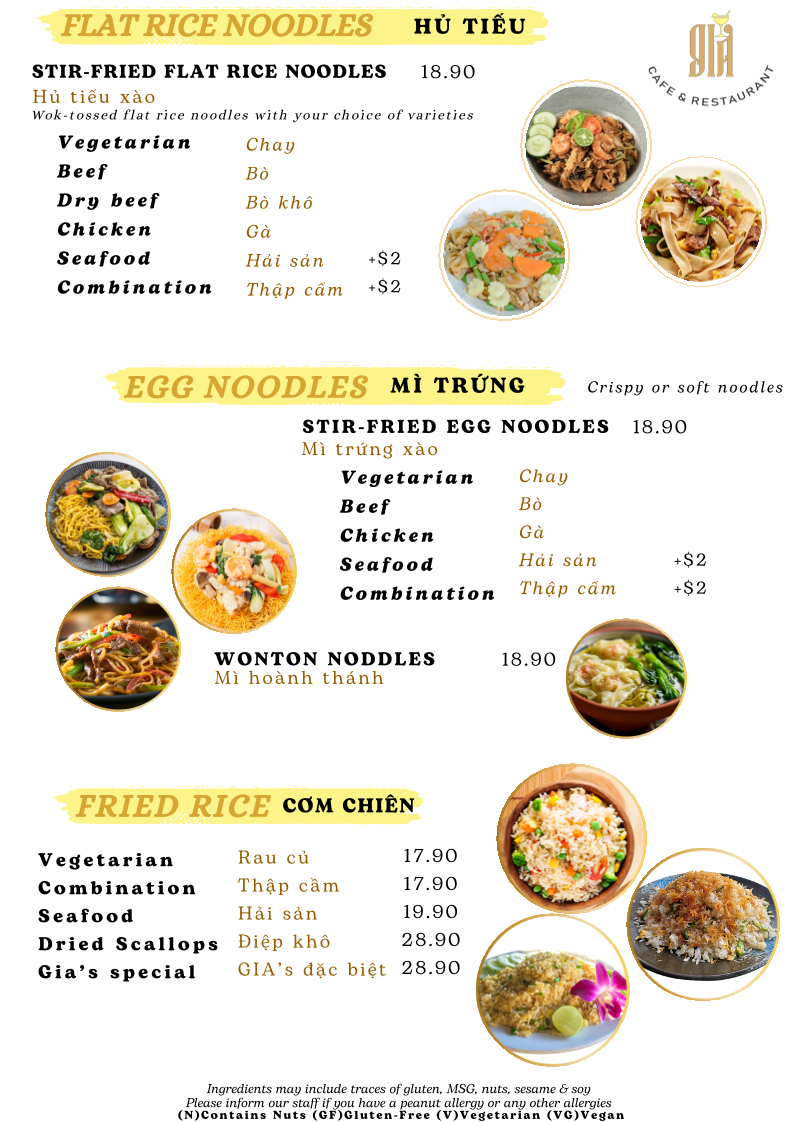 Menu, GIA Cafe & Restaurant