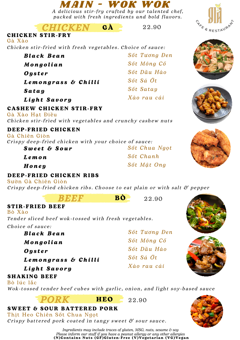 Menu, GIA Cafe & Restaurant