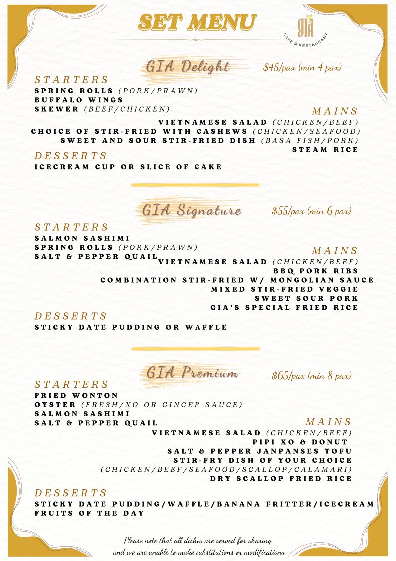 Menu, GIA Cafe & Restaurant