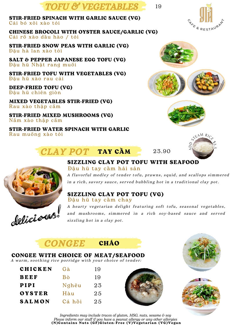 Menu, GIA Cafe & Restaurant