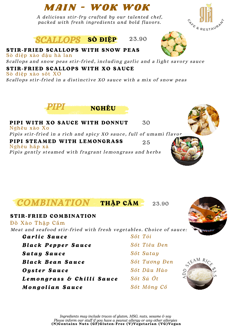 Menu, GIA Cafe & Restaurant