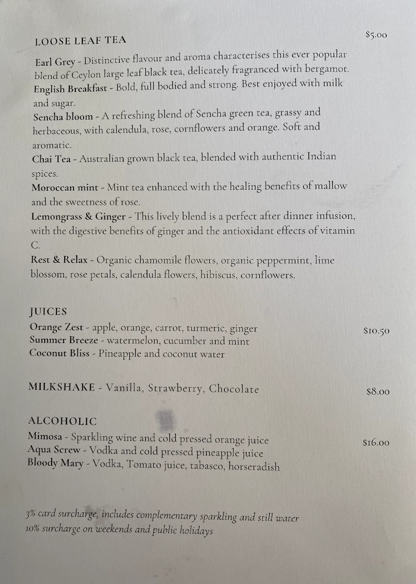 Menu, Aqua Kitchen and Bar