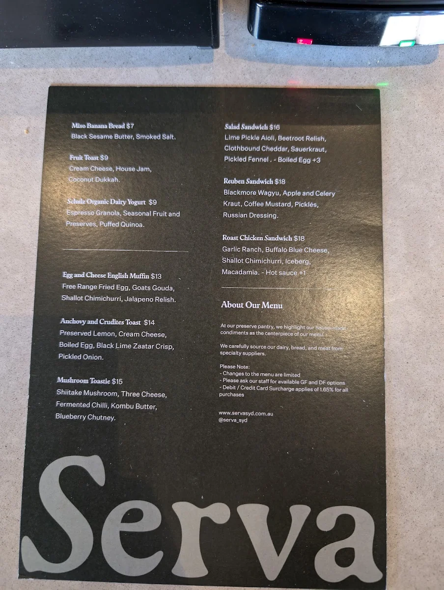 Menu, Serva Seaforth