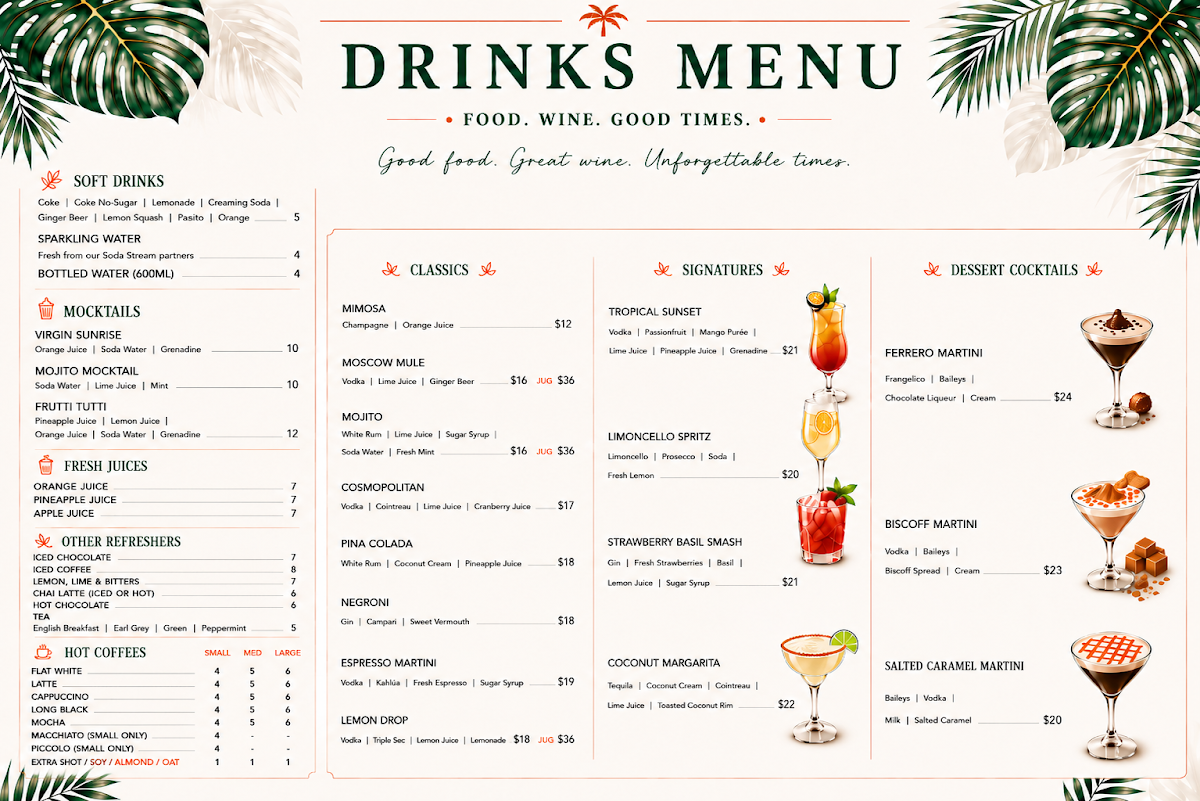 Menu, Table 92