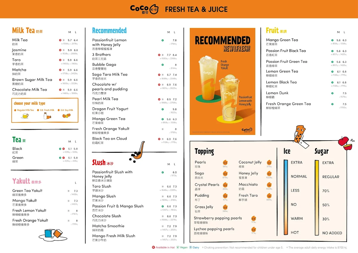 Menu, CoCo Bubble Tea（Glen Waverley）