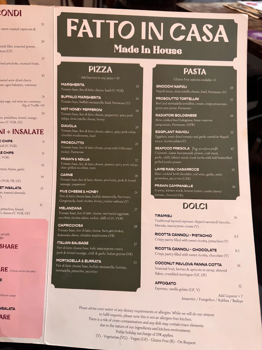 Menu, Italian Street Kitchen Parramatta
