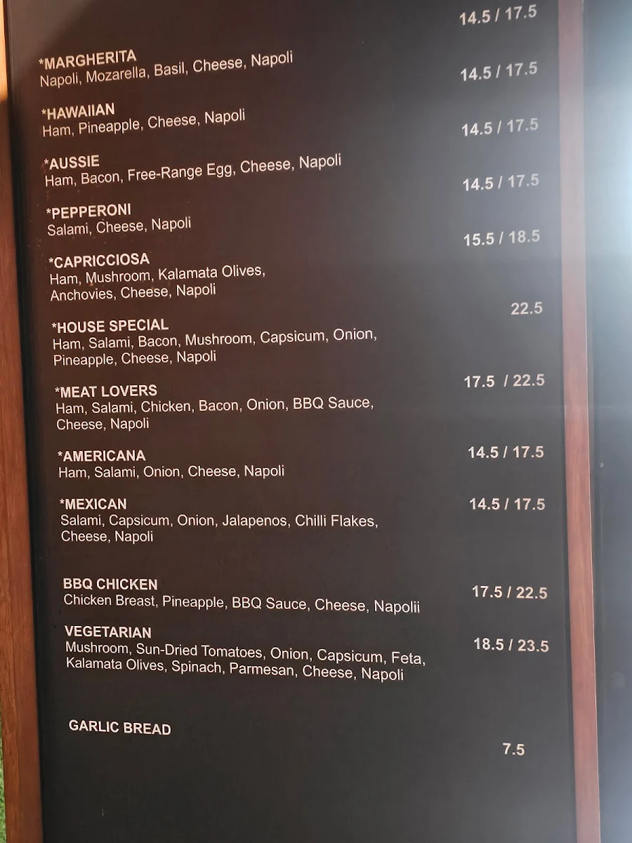 Menu, Phillip island Pizza