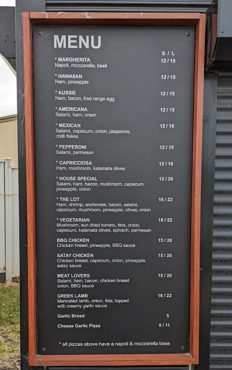 Menu, Phillip island Pizza