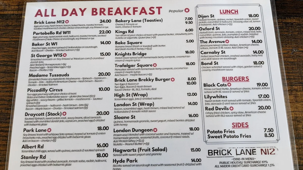 Menu, Bricklane N12