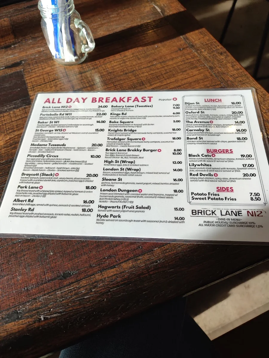 Menu, Bricklane N12