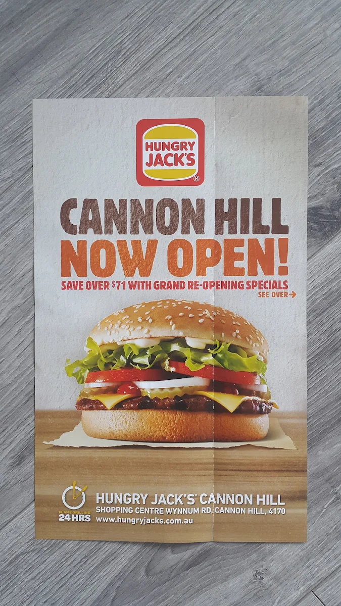 Menu, Hungry Jack's Burgers Cannon Hill