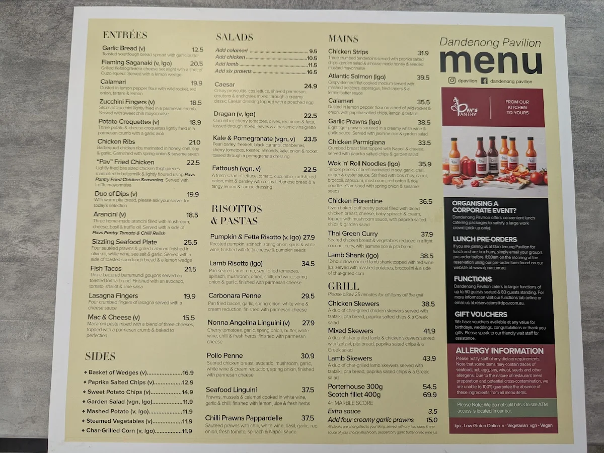 Menu, Dandenong Pavilion