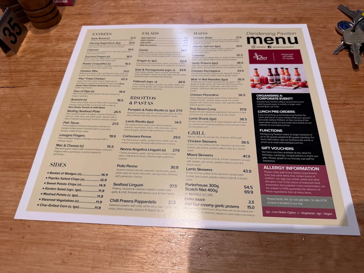 Menu, Dandenong Pavilion