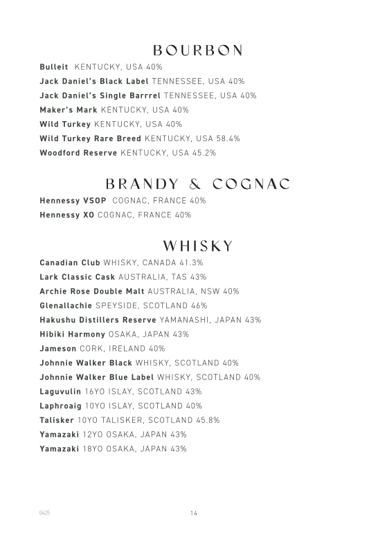 Menu, The Summit Restaurant & Bar