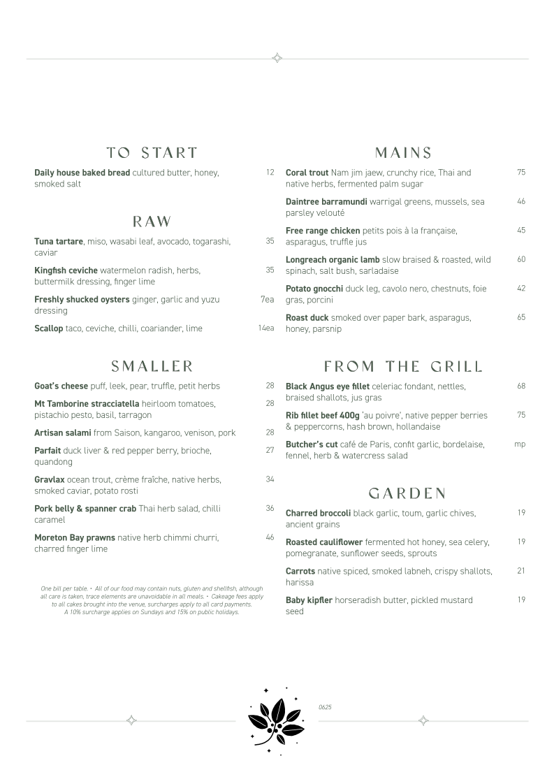 Menu, The Summit Restaurant & Bar