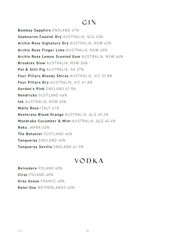 Menu, The Summit Restaurant & Bar