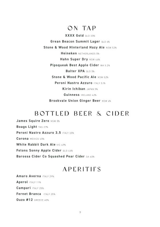 Menu, The Summit Restaurant & Bar