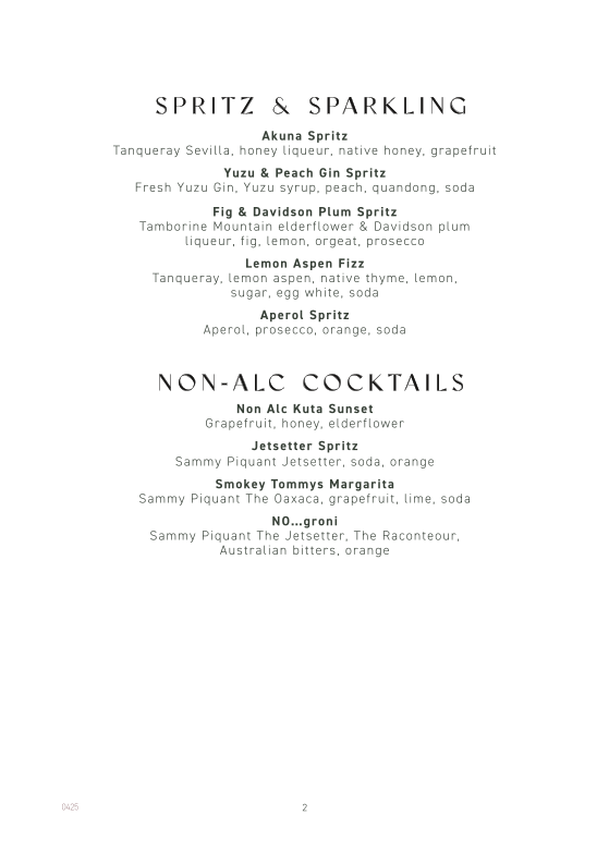 Menu, The Summit Restaurant & Bar