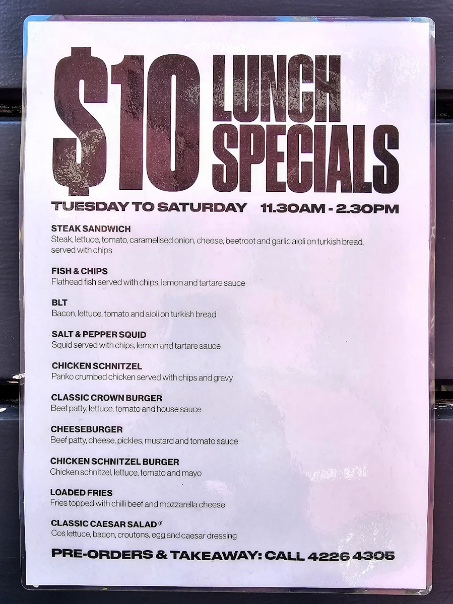 Menu, Mr Crown