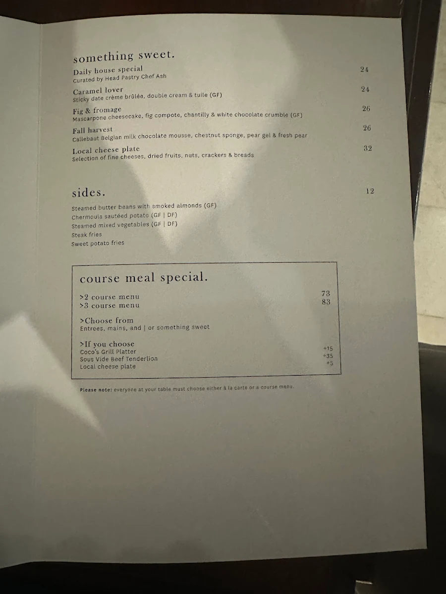 Menu, Coco s Kitchen + Bar