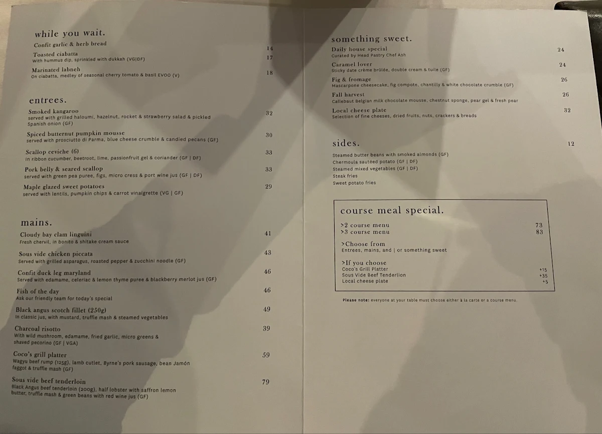 Menu, Coco s Kitchen + Bar