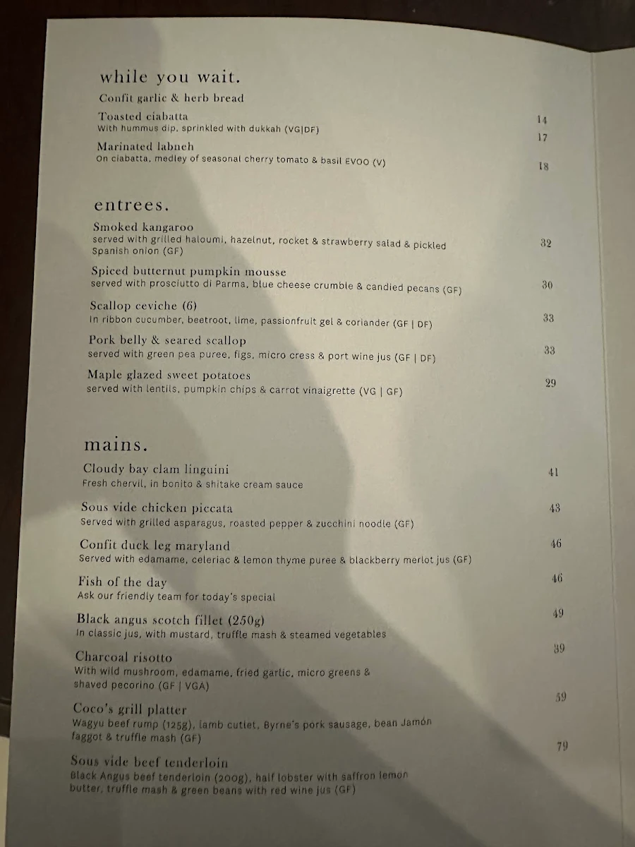 Menu, Coco s Kitchen + Bar