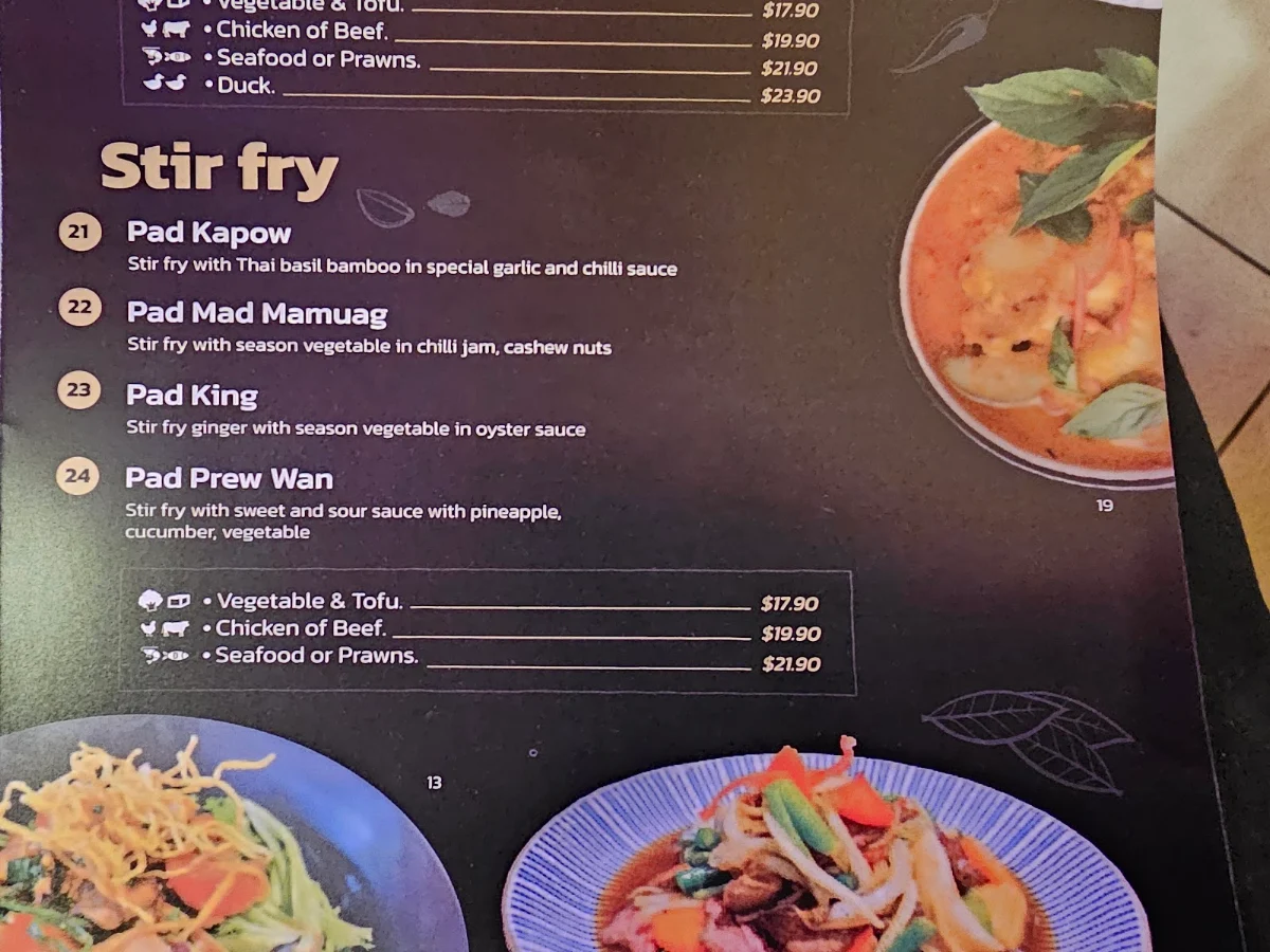 Menu, Thai You Up restaurant