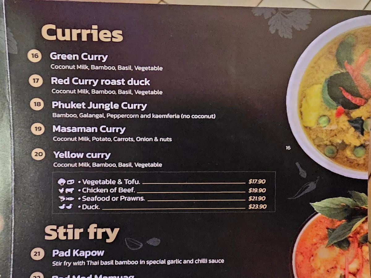 Menu, Thai You Up restaurant