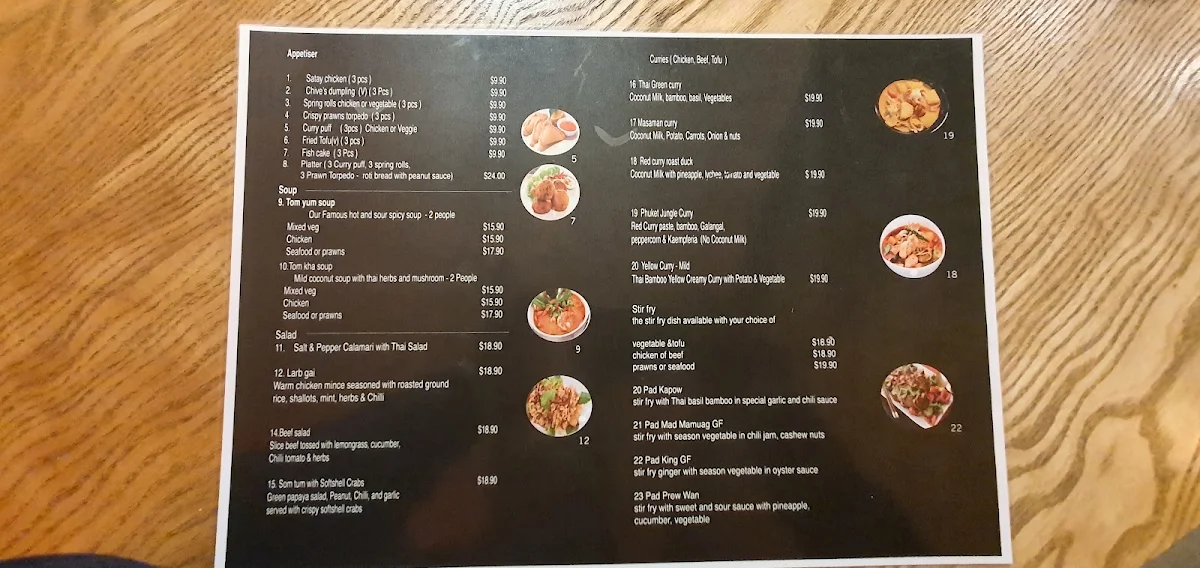 Menu, Thai You Up restaurant