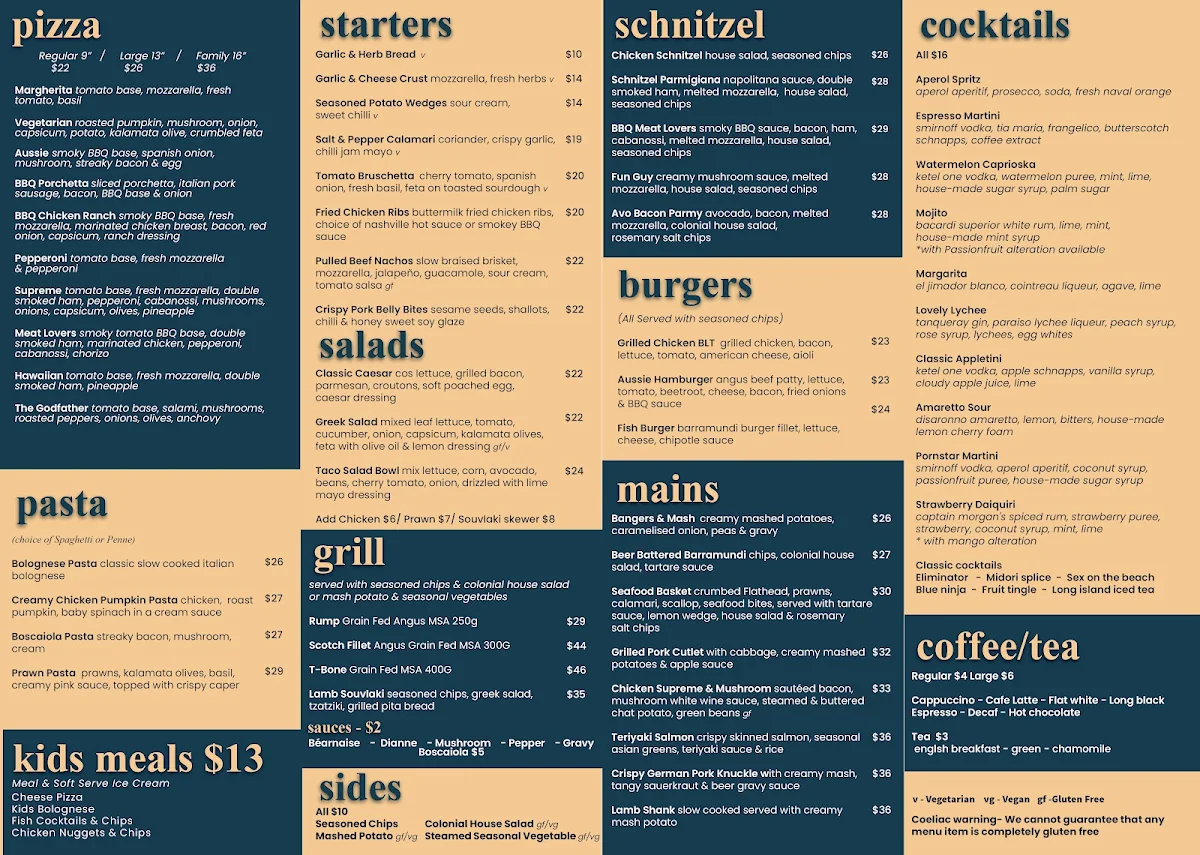 Menu, Colonial Hotel