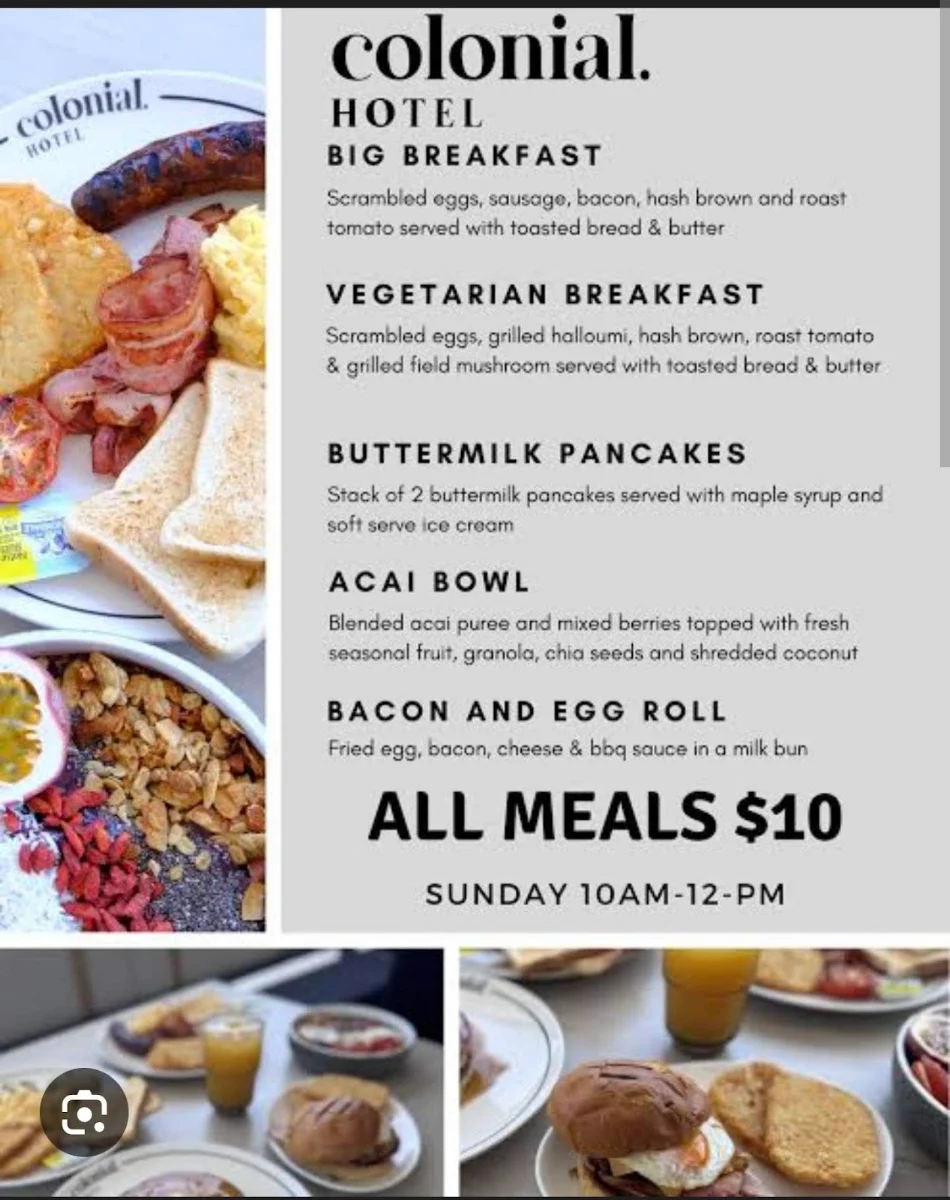 Menu, Colonial Hotel