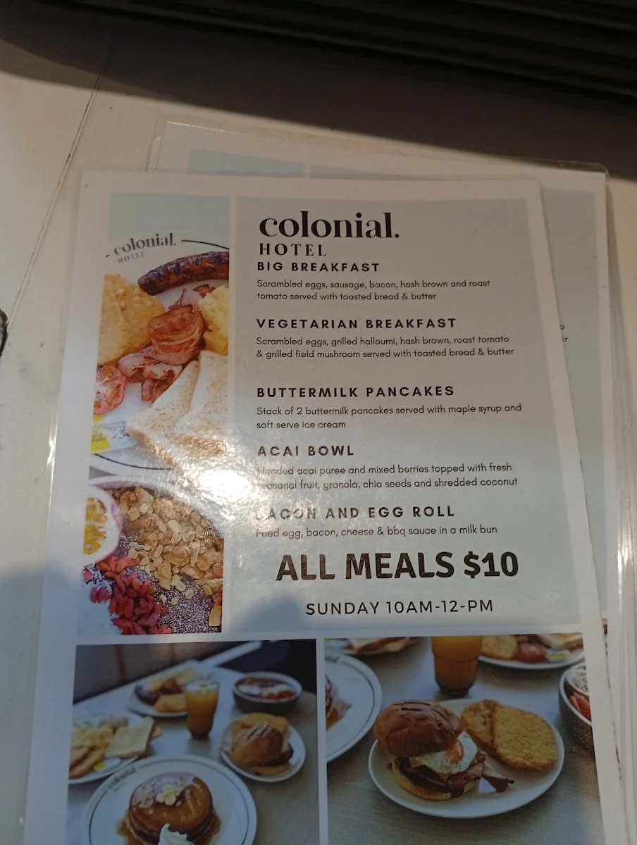 Menu, Colonial Hotel