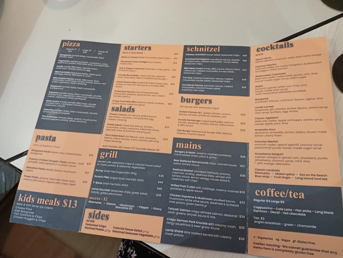 Menu, Colonial Hotel