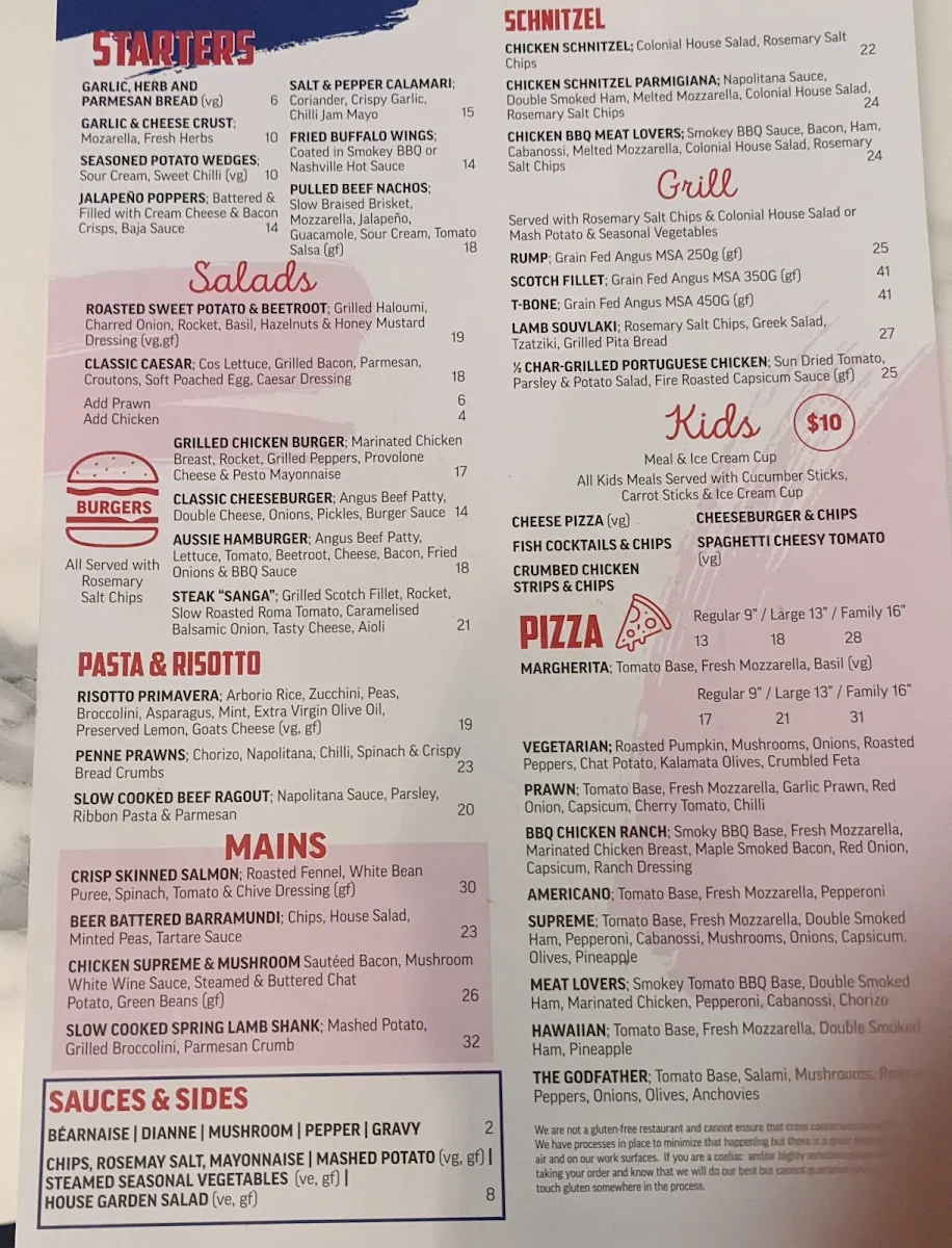 Menu, Colonial Hotel